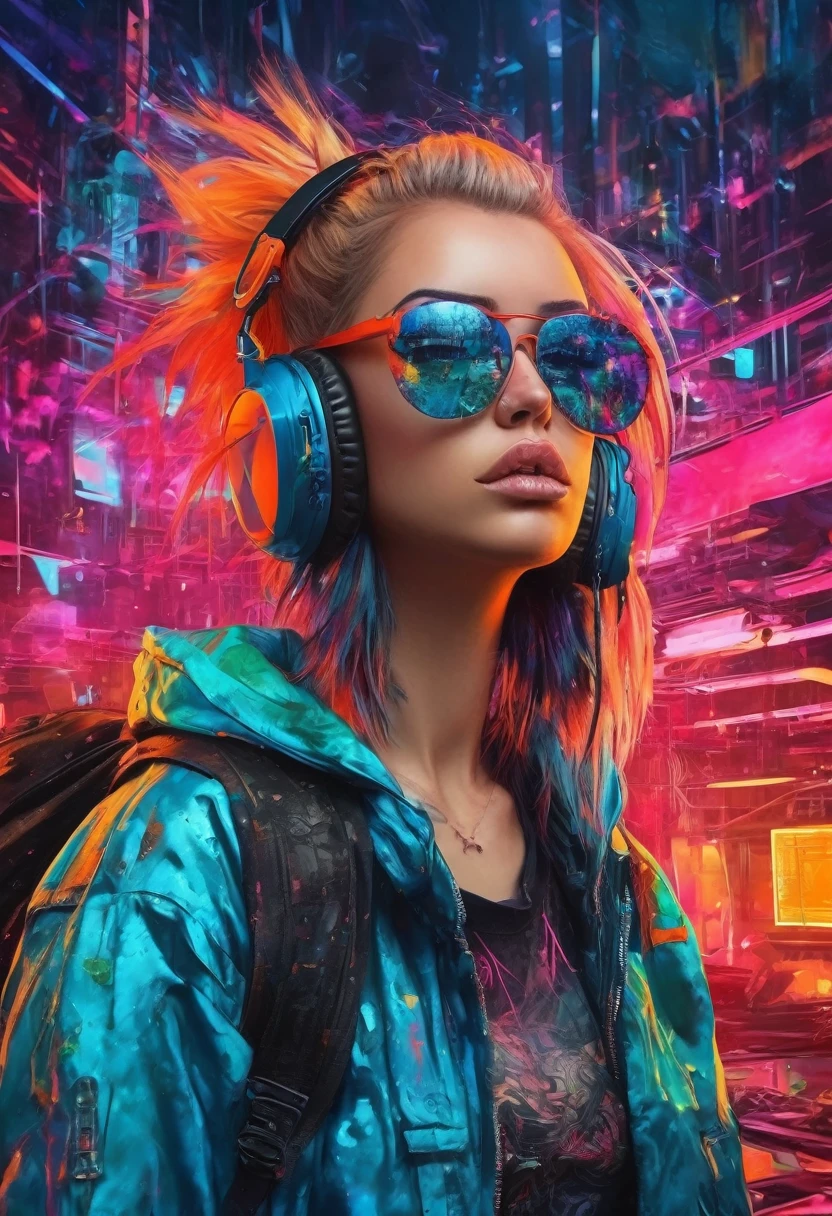 create an image demonstrating the style of ((Cyber Grunge)) style, hyper realism, 8k high definition, vibrant colors, sharp focus, insanely detailed