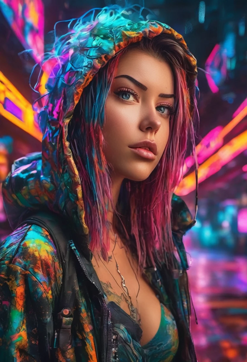 create an image demonstrating the style of ((Cyber Grunge)) style, hyper realism, 8k high definition, vibrant colors, sharp focus, insanely detailed