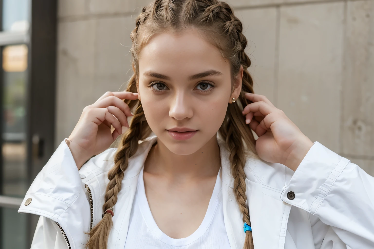 Girl White Skin with Jacket and Cornrows