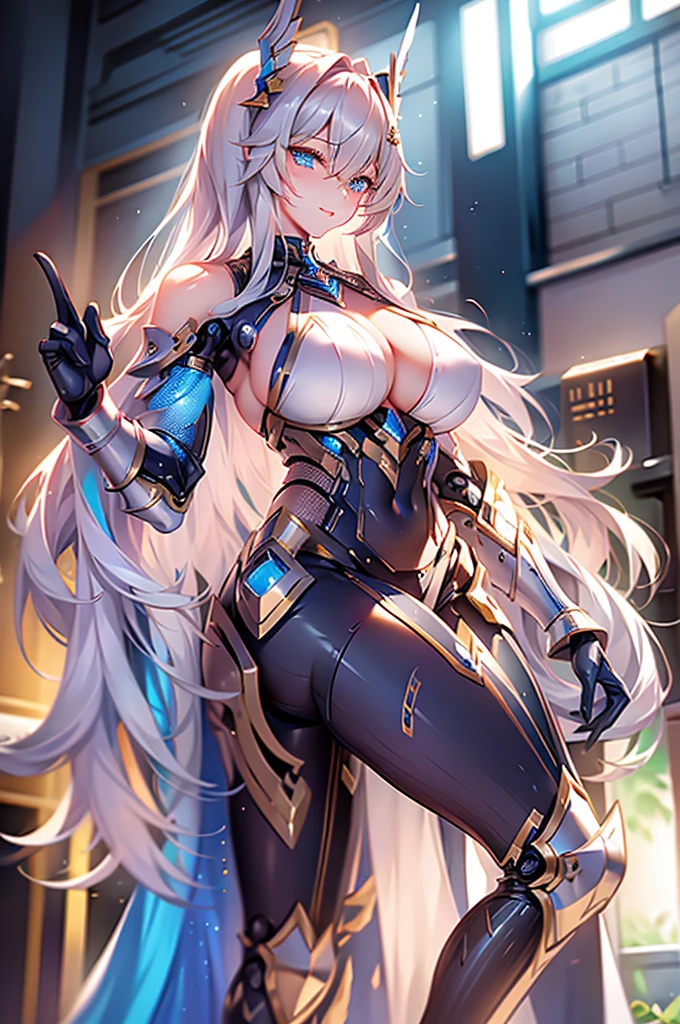 Super Detail, High Detail, high quality, best quality, High resolution，a robot valkyrie，beautiful female warrior,beautiful clear face(Rain waves_haneame：1.5)，Mechanical body(Smooth metal surface，armor，Mechanical seams of skin，beautiful body curves)，Valkyrie Armor(Mechanical Technology，Highlight breast contour)，beautiful body curves，Holding a silver sword in hand，handsome pose