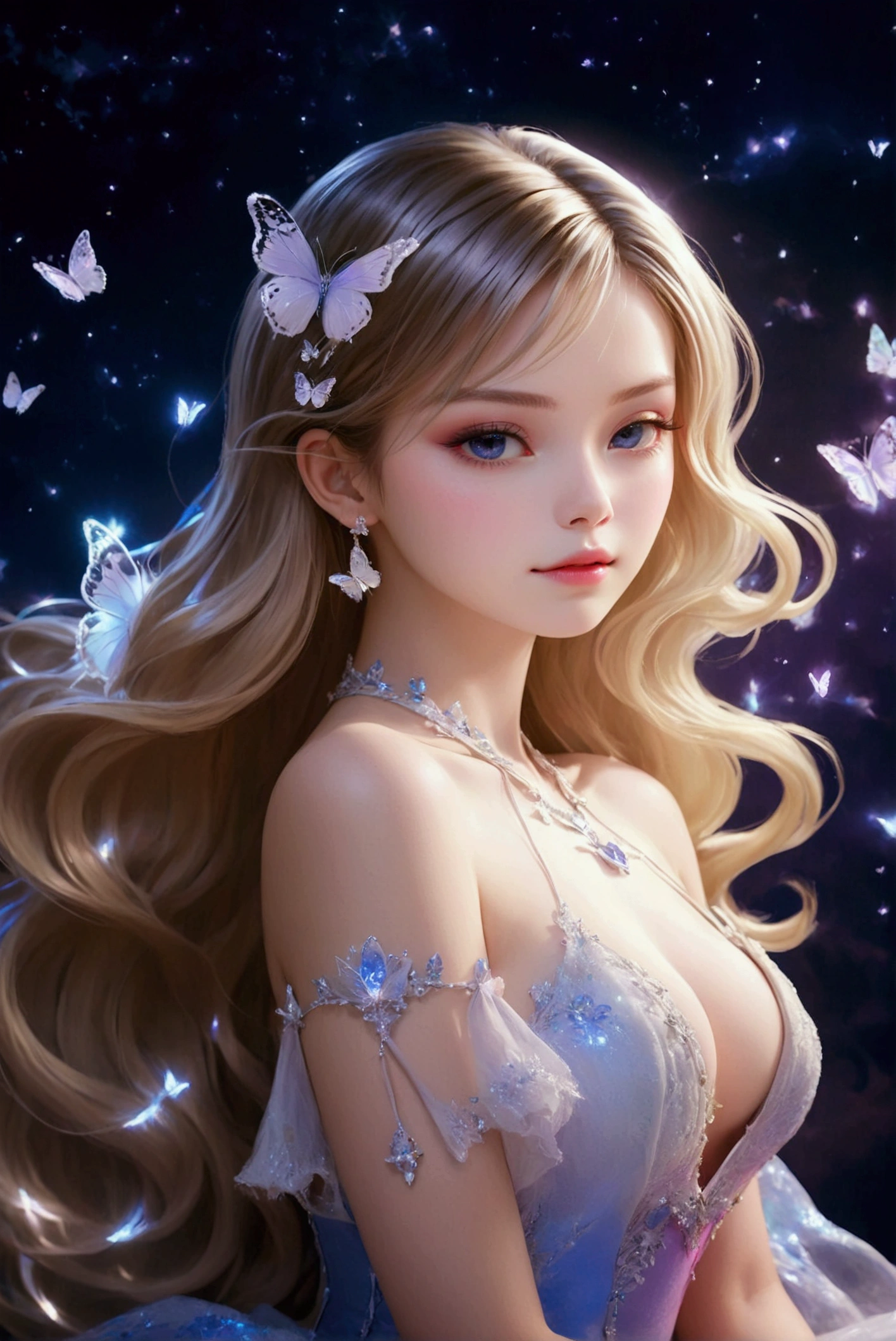 Young woman with long, wavy, pastel colored hair、Sitting gracefully in an elaborate fantasy-themed gown。Gowns、There is a mix of red colors、Adorned with glittering embellishments and a large bow on the bust。She has big fluffy cat ears on her head、Matching soft and fluffy tail。Her eyes are large and expressive、A calm and attractive look。The scene is softly lit with a magical, dreamy atmosphere.、It highlights her smooth skin and the intricate details of her outfit。She accessorized with delicate jewelry, including a butterfly hair clip.、It adds to the whimsical nature of her look.。The background is soft and blurry、Enhances the ethereal feel of the image。
Large Breasts、Random sexy poses、Large Breasts、smile