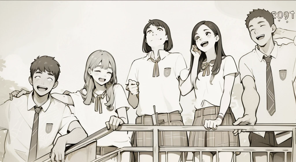 There is a group of young 20 year old students who are smiling happily.