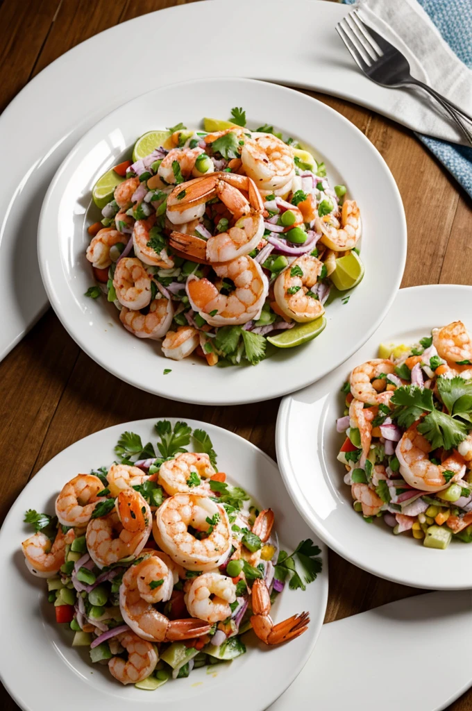 An advertisement with a plate of shrimp ceviche with the.price of 2.50