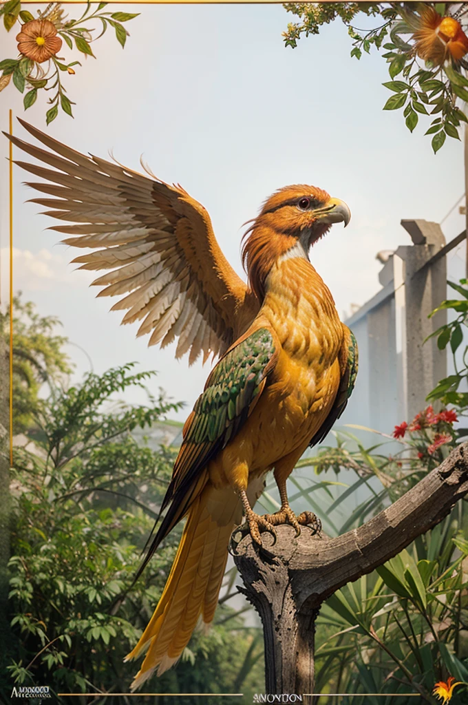 MYTHOLOGICAL BIRD " PHOENIX" IN BRIGHT FEEDING, LIVE VIEW.