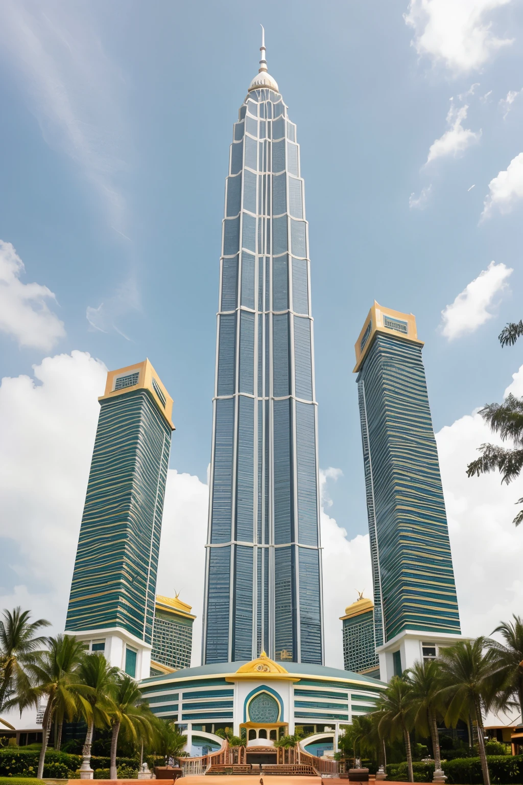 ((best quality)), ((masterpiece)), (detailed), Brunei darussalam modern sky scraper. Muslim terracotta Singapore style