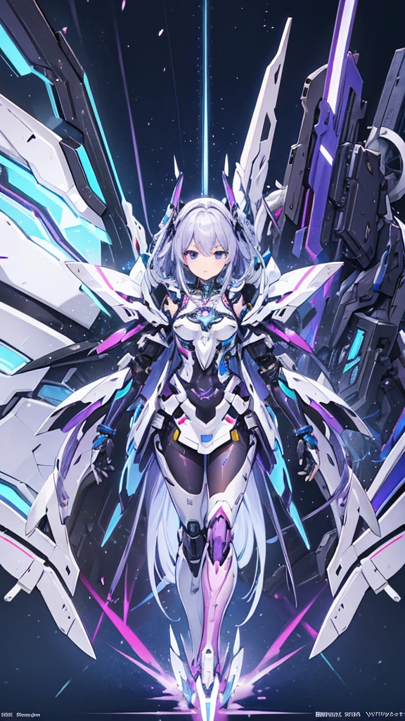 a close up of a robot with a purple and blue suit, concept art inspired by Ei-Q, pixiv contest winner, shin hanga, mechanized valkyrie girl, high detailed official artwork, girl in mecha cyber armor, ferra white mecha, fully robotic!! girl, ethereal and mecha theme, arasaka mech, female mecha、ショートヘア