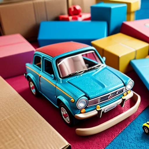 a toy car being magically packed into a beautiful, enchanted toy package