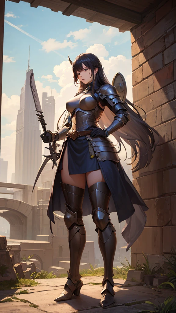 (masterpiece, 4K ,Super detailed:1.2), (anime:1), (Perfect quality), (anger), (((Adult body))),女knight, armor, armor, knight, Valkyrie