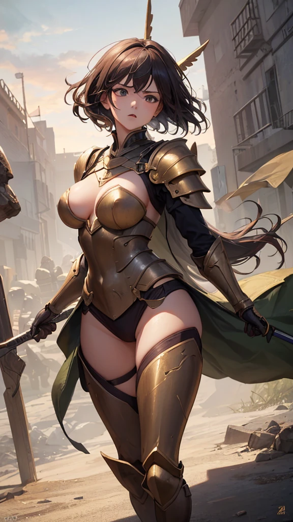 (masterpiece, 4K ,Super detailed:1.2), (anime:1), (Perfect quality), (anger), (((Adult body))),女knight, armor, armor, knight, Valkyrie