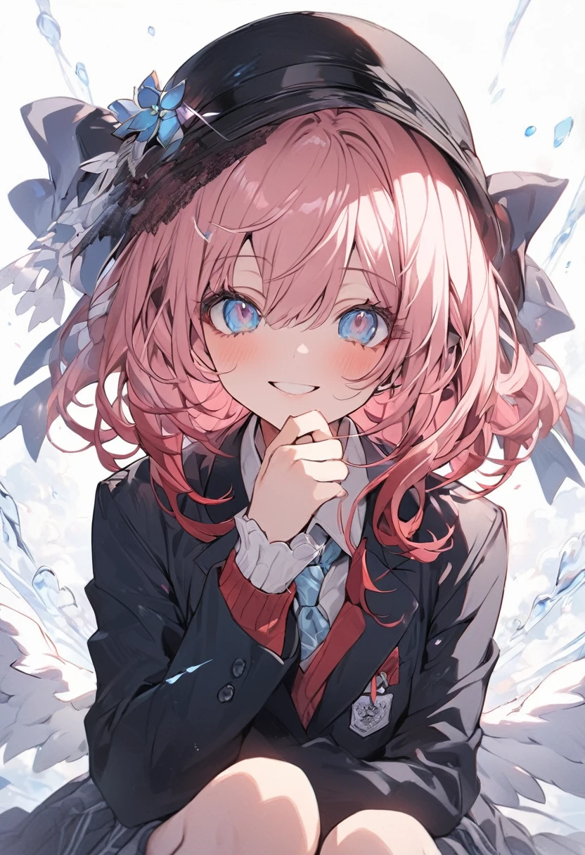 Ultra-fine illustrationashiroiro Symphony)、{{Solo Girl}}、{pretty girl}、whole body,(No hat:1.5)、Beautiful Hair、{Wine red color hair}、{Medium Hair}、{Sky Blue Color Idea Mbletz}、Beautiful Eyes、{school uniform},{blazer}、A light smile、green々cheeks、Close your mouth、cherry blossom sky、{8K masterpiece}、Intricate details,employment {Highest quality}、{Best detailed sparkle},{Best detailed eye}