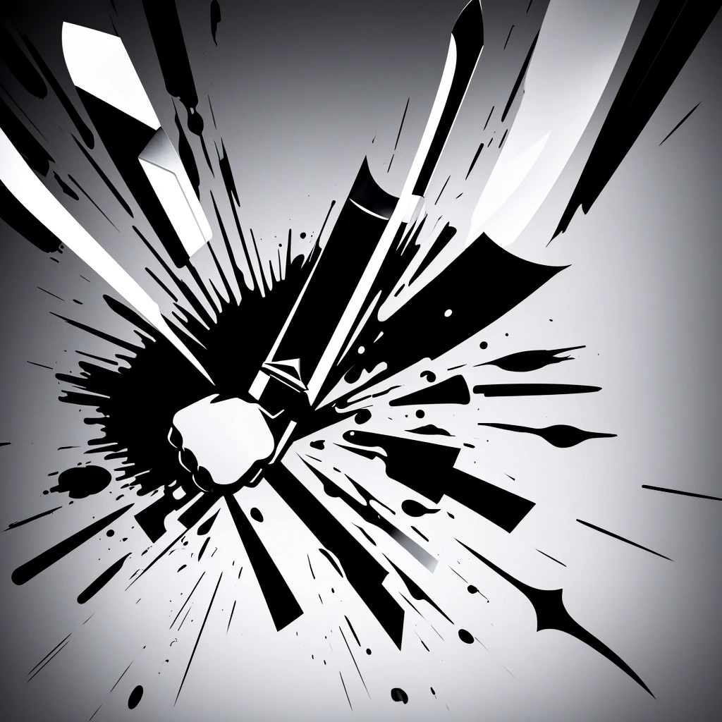 (Knife Throw Icon), black background, white knife, The effect of white blood