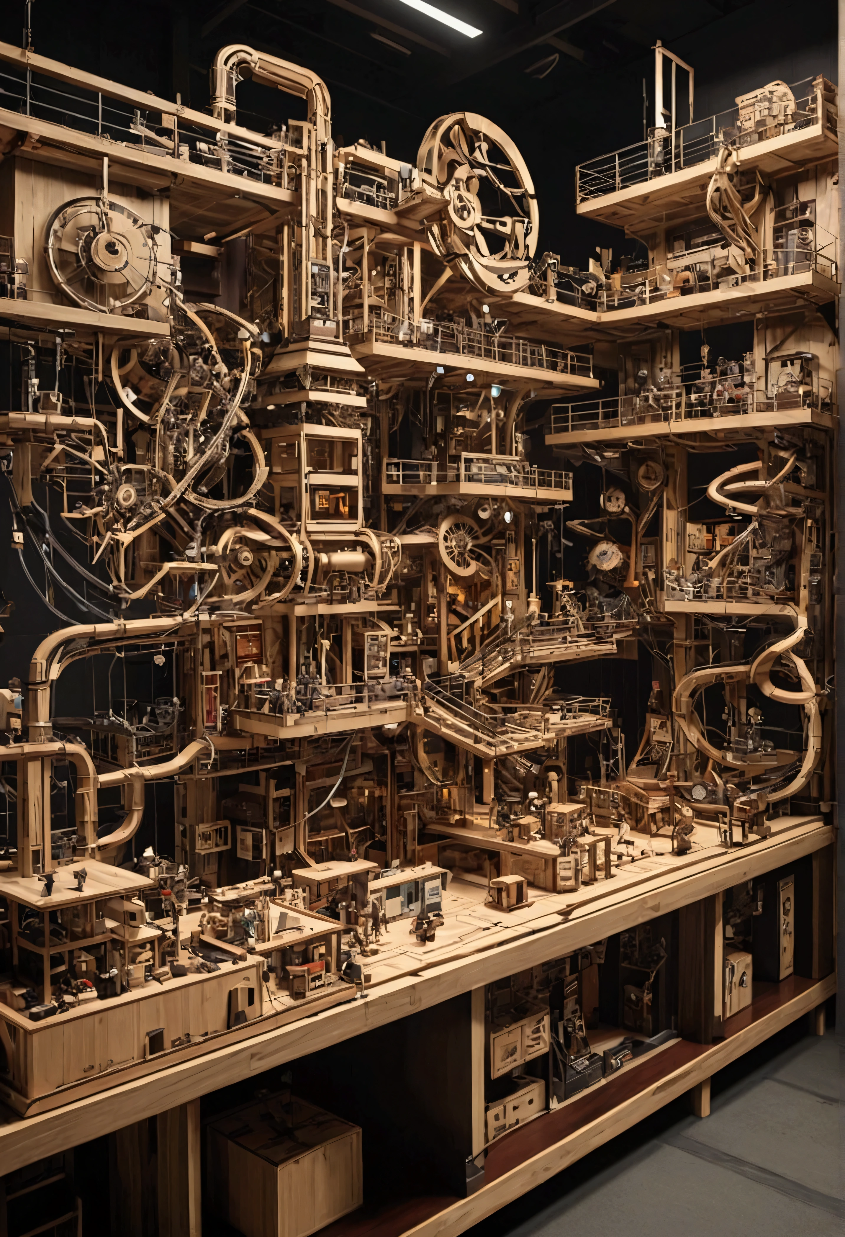 Japan、Yagura、wooden（Futuristic cybernetic Rube Goldberg machine in the center of the image：1.2）、kitsch、high tech、distinct、Cinematic、Anime influences、ultra modern、Sharp Focus、landscape、Stage up
