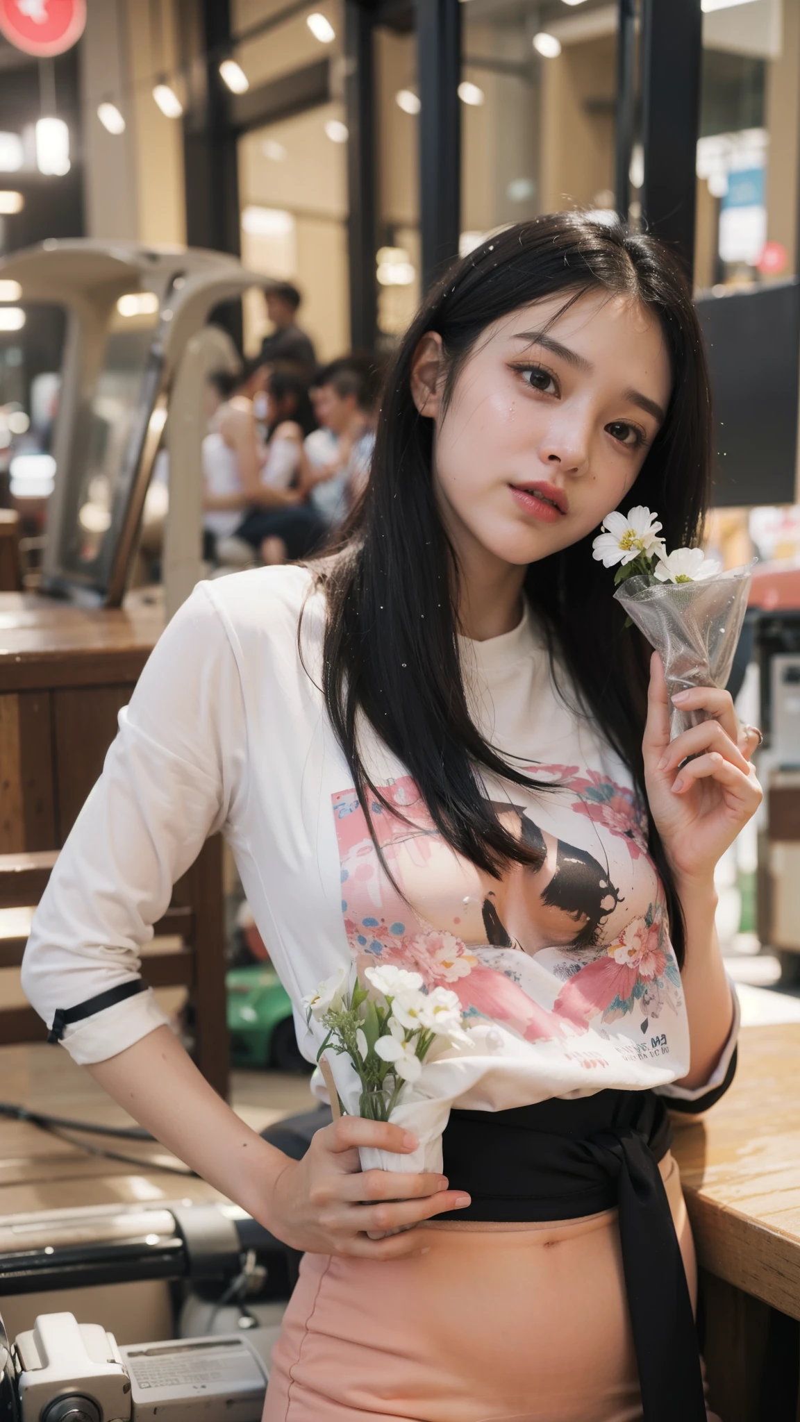 best quality, (masterpiece:1.4), (photorealistic:1.4), detailed eyes, detailed face, detailed hair, 1girl, full body, (sweaty:1.4), white skin, brown eyes, brown high ponytail hair, pink lips, car racer outfit, at car racing arena, sunny weather, (medium breast:1.1), clear sunglasses, raised eyebrows, detailed background, detailed around, Social realism, hairpods, backlighting, seating chart, sideways, Canon, 135mm, award winning, 8k