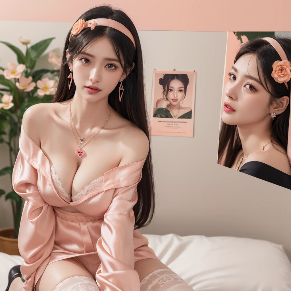 (best quality),(Highest image quality),(highres),original,(Extremely uniform picture),(highly detailed),(best illustration),(an extremely delicate and beautiful),(Pink eyes),(hair flower),high heelss,headband,{{lited_ by self}},{{lingerie shop}},indoor,{{2girls}},li,high heelss,nowing,hair flower,headband,masterpiece,best quality,official art,extremely detailed CG unity 8k wallpaper,long hair,((((cleavage)))),pink clothes,Small handbag,long eyelashes,(((silk stockings))),earring,((((Triangle underwear)))),(((gigantic breasts))),garden,dress_lift,(((((Off shoulder military uniform))))),((((Off shoulder skirt)))),forehead,shed tears,(((crying))),Pink heart-shaped necklace,Diamond Earrings,(((Long eyelashes))),(Flower tattoo),ahoge,(((straight_hair))),((((Extremely long hair)))),((Black hair)),((Beauty Poster)),rain,((((Peach Heart Necklace))))