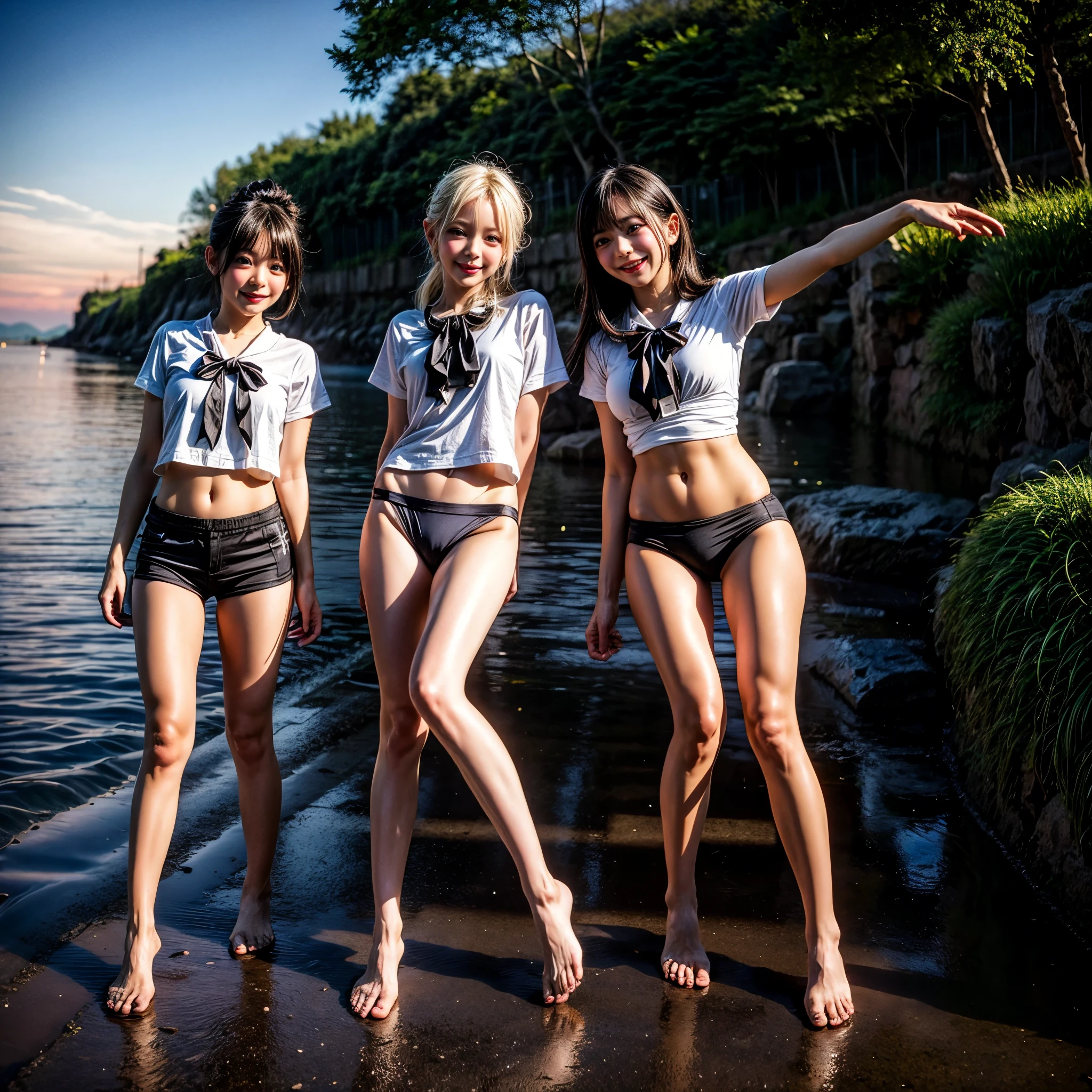 Masterpiece of ProfessionalPhoto ((ExtremelyDetailed (12 PICHIPICHI KAWAII Girls Floating in The Air in a row:1.37) in WHITE at Dusk Enoshima Beach)), {(Standing Full Body:1.2)|(from below:1.2)|Detailed KAWAII face}, Different types of hair colors, {(skinny(school swimwear))|(SchoolUniform)with Tiny AthleticShorts}, {(Corrected Childish hand)|Hidden hand|Different types of breasts|(Clearly Visible the shape of Butt)}, Joyful Expressions LifeLike Rendering, Detailed clothing texture, PerfectLighting, (Dazzling Horizon Visible through ThighGap), (Starry IridescentParticles:1.22) ColorfulClouds
