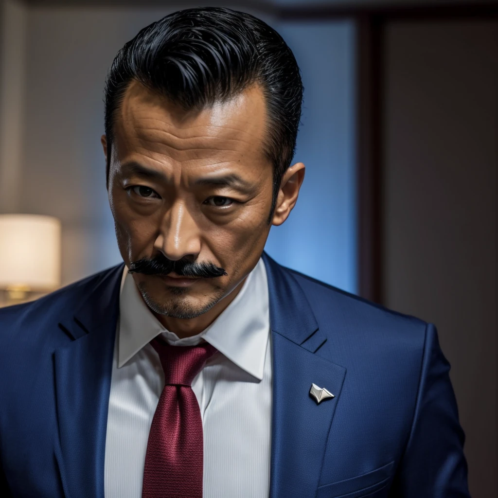 50 years old,Hidetoshi Nakata ,(Kogoro Mouri 1.3), a man as superhero, superhero outfit, tong, mustache, masterpiece, 4k hd, 8k hd