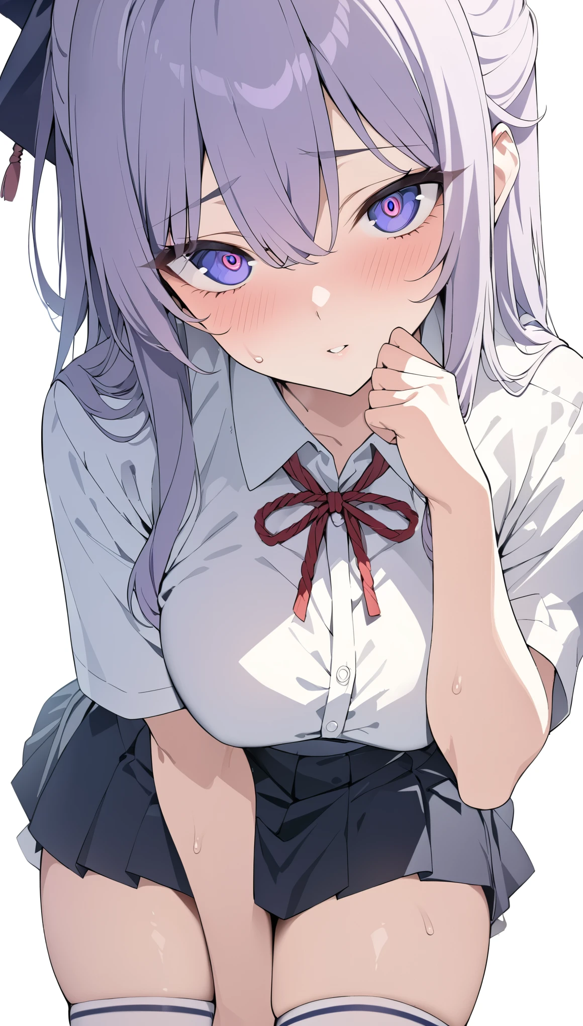 (((masterpiece, high resolution))), beautiful woman, Japan Beauty, 20 years old, high school student, skirt, knee socks, beautiful woman, looking at me, (((high resolution face, high resolution eyes))), hentai, white background 
