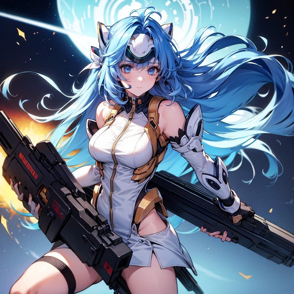 beautiful girl Hold the Gatling Gun