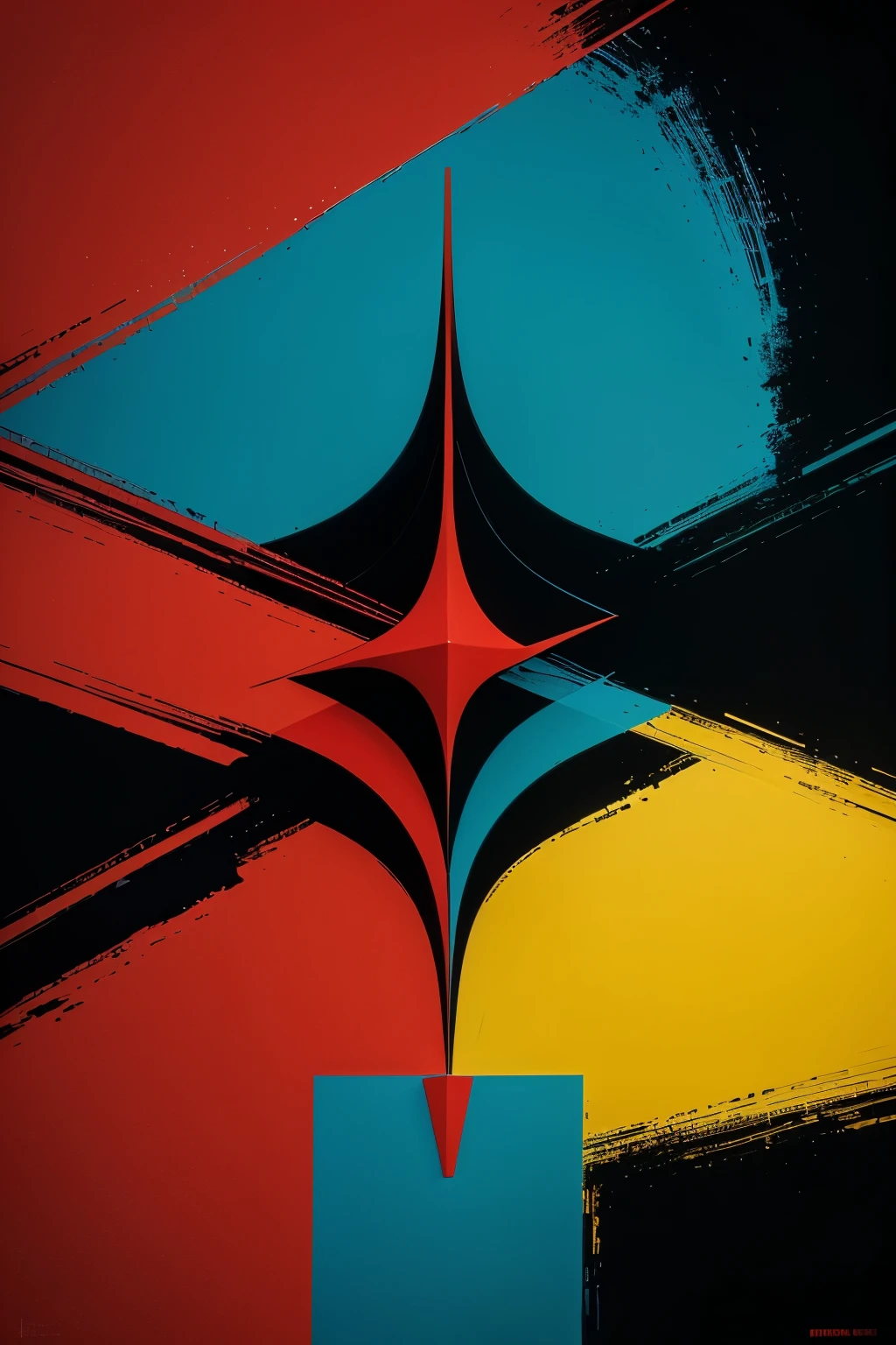 A striking modern abstract art image design featuring a bold color palette of red, blue, yellow, and black. The composition is dynamic, with geometric shapes and bold lines intertwining to create a visually captivating pattern. The design incorporates a touch of texture, giving it depth and dimension. This edgy, contemporary piece is perfect for art enthusiasts and those who appreciate fashion that pushes the boundaries of conventional style.