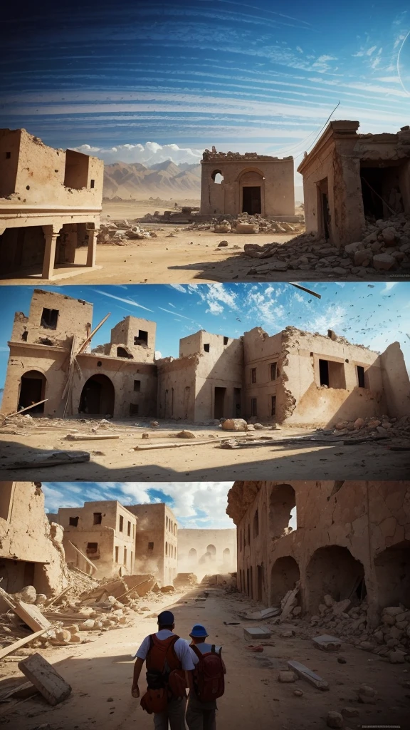 disaster photography, earthquake, ancient middle east buildings collapsed, destroying houses,by Ignacio Zuloaga, an amazing photo, devastation, photomontage, stefan koidl, by Zoran Mušič, by Francis Zuniga