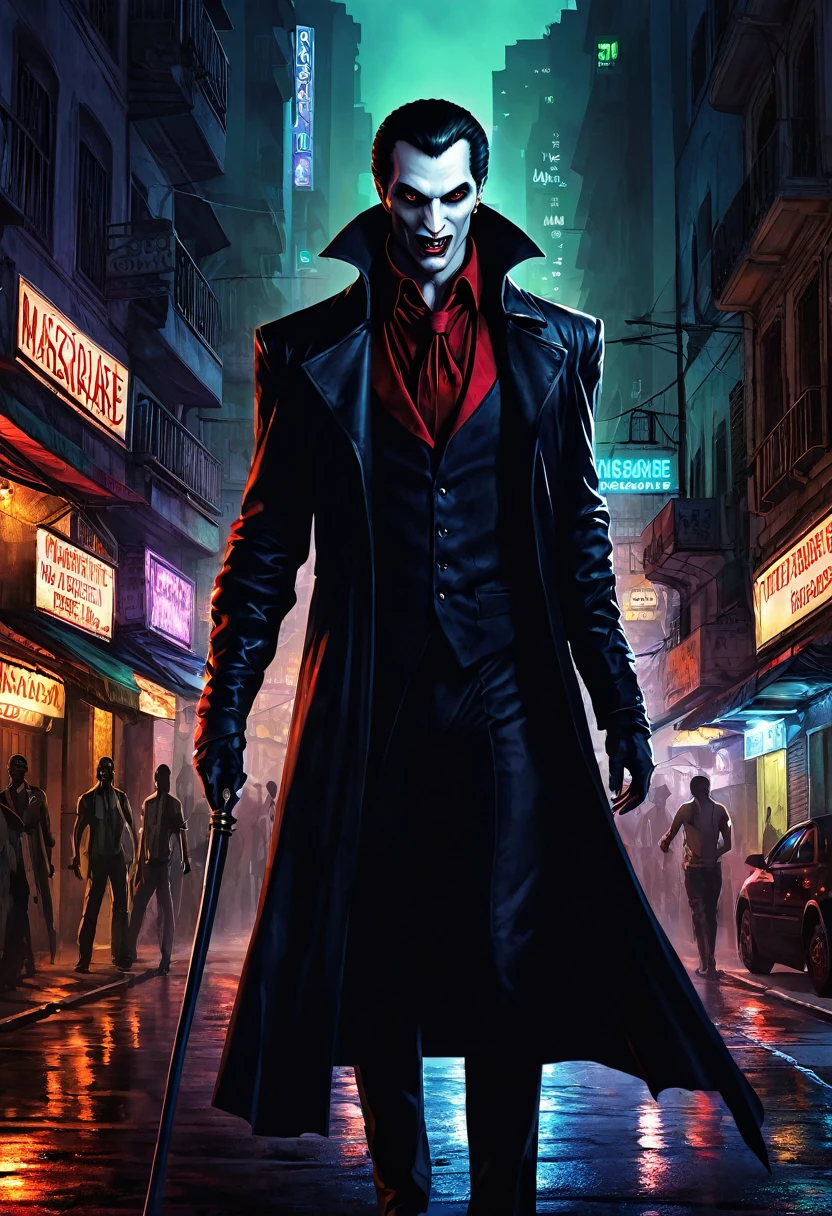create an banner for a Vampire: The Masquerade RPG located in Rio de Janeiro. Use as resource banner images of the game Vampire: The Masquerade Coteries of New York. The setting is Rio de Janeiro at night. Don't put caracters in front of it. Digital painting. Organic. Small details.