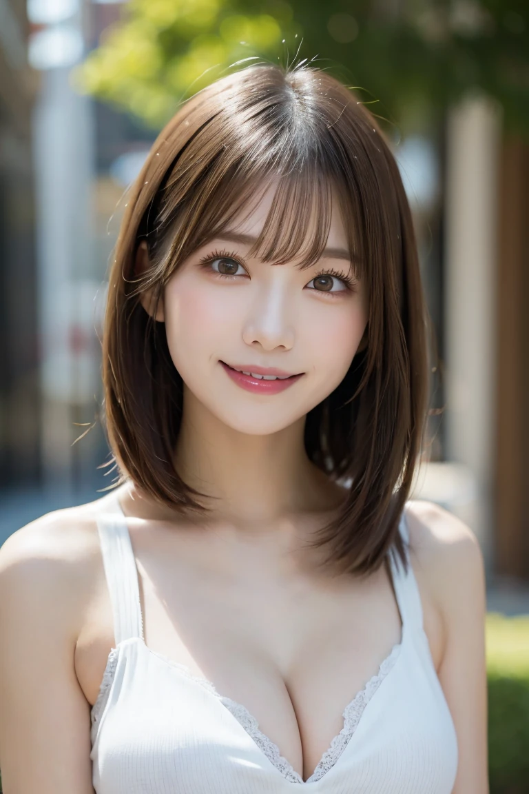 anime「one piece」Nami, Highest quality, shape, Very detailed, In detail, High resolution, 8k wallpaper, 完璧なダイNamiックな構成, Beautiful details, Namiのコスチューム, Big Breasts, Cleavage, She is smiling in a cute pose.., A masterpiece of the whole body, Side Short