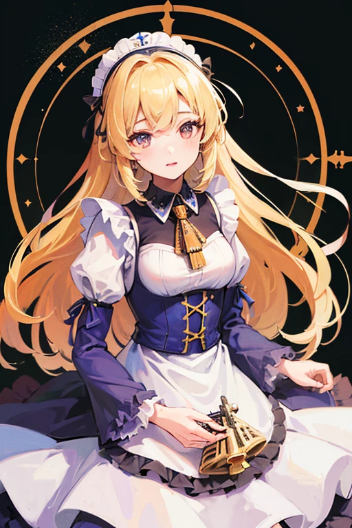 ((Highest quality:1.6)), ((masterpiece)), (detailed), (Perfect Face), (detailedなイラスト:1.6), (Ultra-high resolution:1.6), girl, A very concentrated face, cute, Blonde, Small breasts, Black and white maid outfit, Blue ribbon, White apron, Gothic maid outfit, Long, Above the Battlements, On the wall, Defend the castle, European Castles(Sniperrifleで狙撃:1.6), Sniper, Sniper, ロングレンジrifle, Sniperrifleを構えてる, rifle, gun,