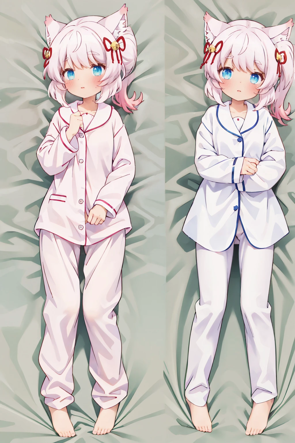 1girl, pajamas, blush, 照れ顔, dakimakura,