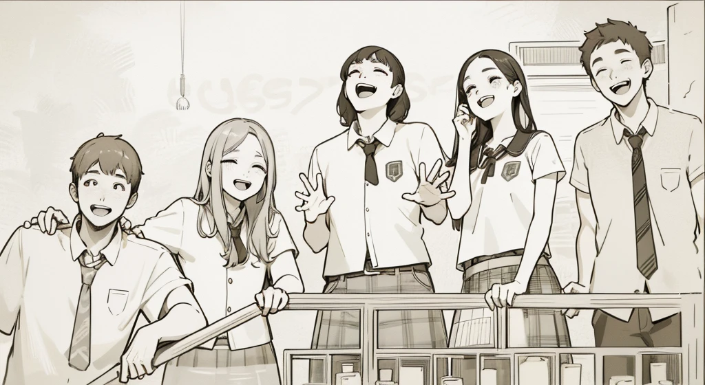There is a group of young 20 year old students who are smiling happily.