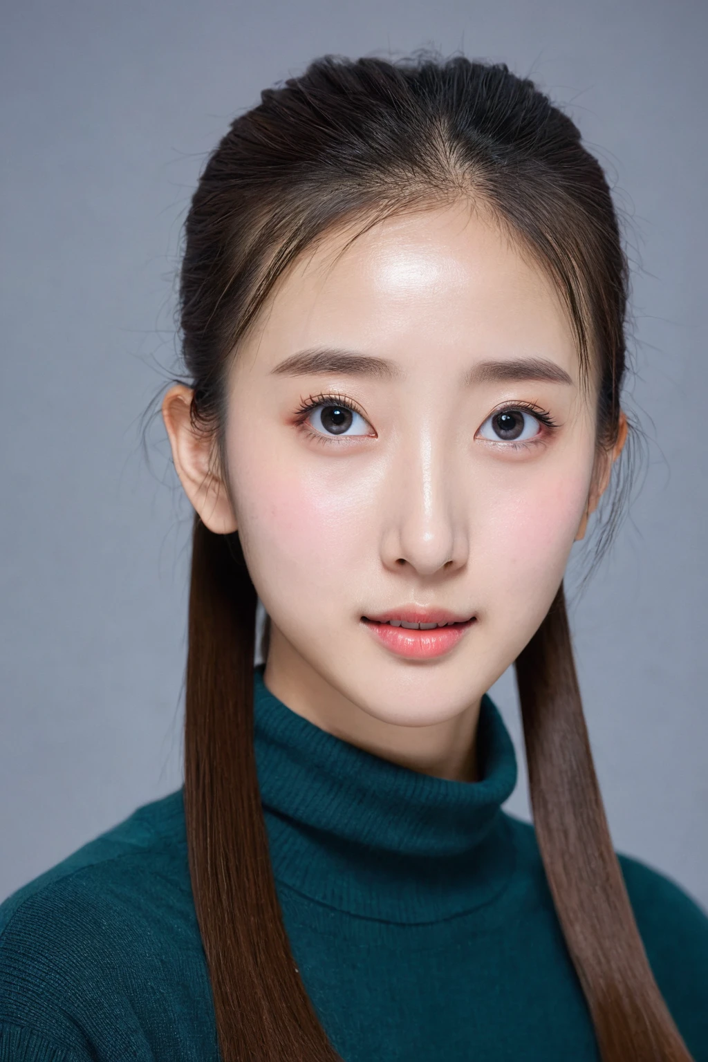girl, 独奏, Cold expression, Lady, High nose, Swan neck, Slender eyes, big eyes, Larger mouth, Low Ponytail, Wide forehead, Fifteen, youth, Junior high school students, Beautiful, Portraiture, Oval face, Slender eyes