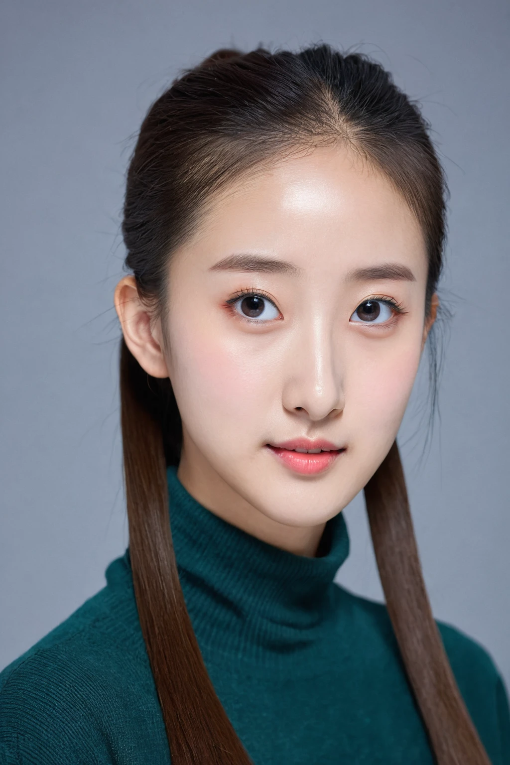 girl, 独奏, Cold expression, Lady, High nose, Swan neck, Slender eyes, big eyes, Larger mouth, Low Ponytail, Wide forehead, Fifteen, youth, Junior high school students, Beautiful, Portraiture, Oval face, Slender eyes