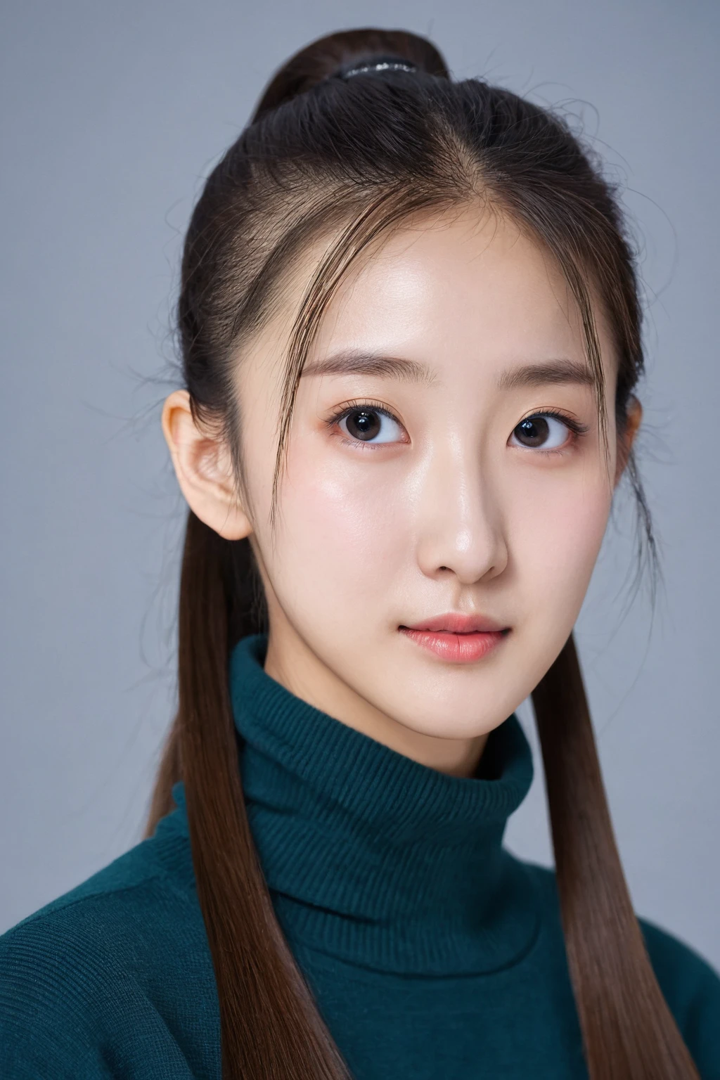 girl, 独奏, Cold expression, Lady, High nose, Swan neck, Slender eyes, big eyes, Larger mouth, Low Ponytail, Wide forehead, Fifteen, youth, Junior high school students, Beautiful, Portraiture, Oval face, Slender eyes
