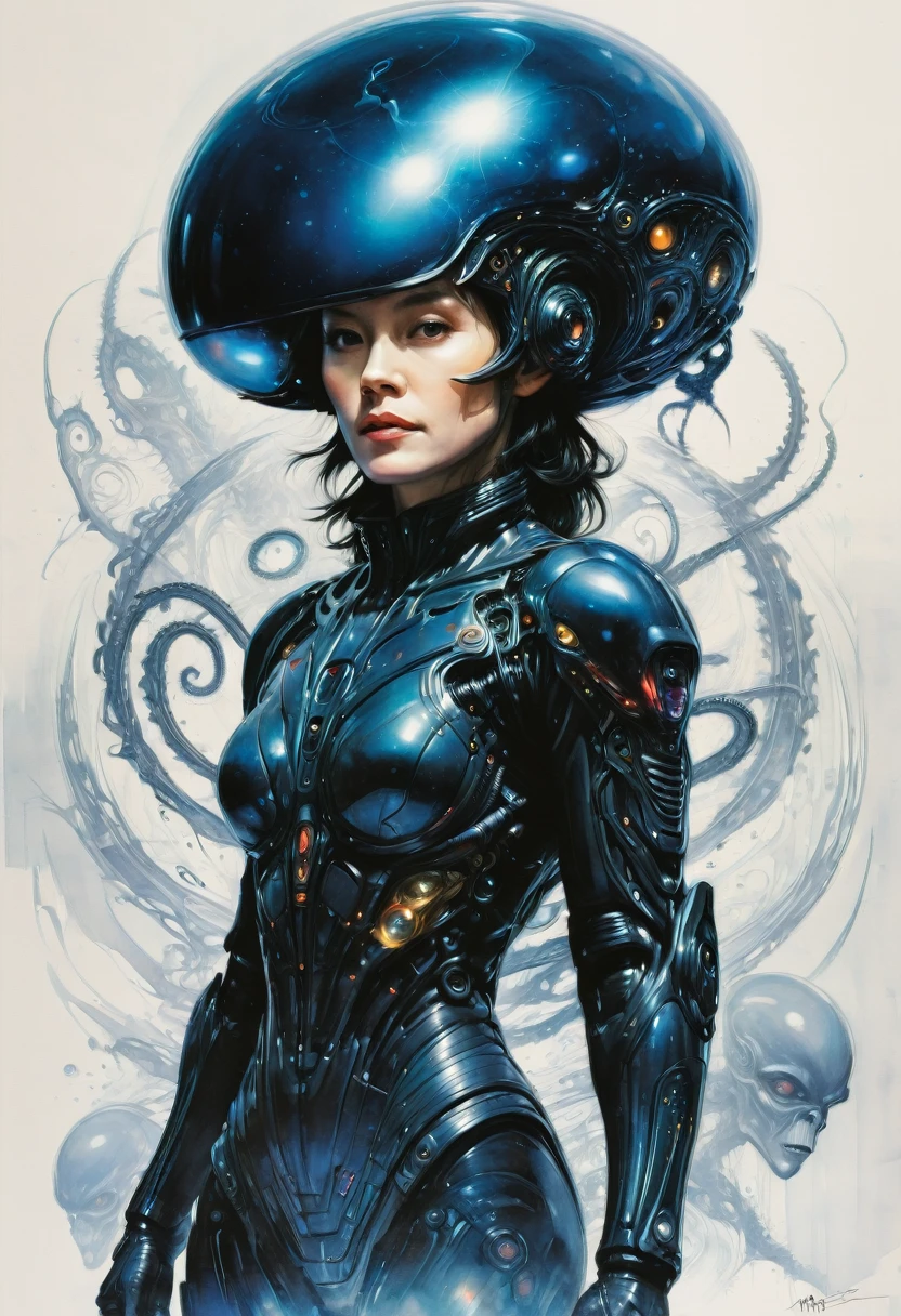 Alien (1979) poster, woman clothing, by Dustin Nguyen, best quality, masterpiece, very aesthetic, perfect composition, intricate details, ultra-detailed