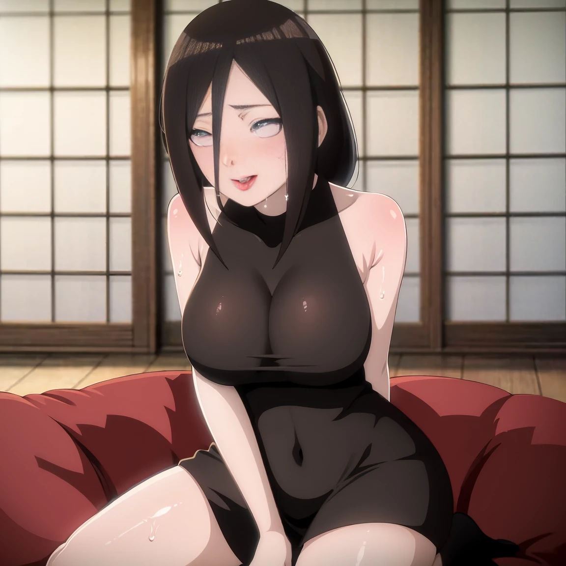 masterpiece, absurdres , (intricate details), (colorful),cinematic lighting,bust shot,extremely detailed CG unity 8k wallpaper , hyuuga hanabi ,looking at viewer, swimsuit, indoors, pool, cum shot