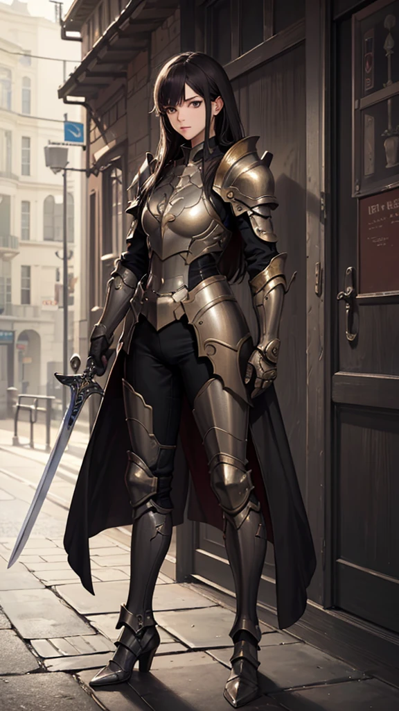 (masterpiece, 4K ,Super detailed:1.2), (anime:1), (Perfect quality), (Cold-hearted), (((Adult body))), armor, armor, commander, Holding a sword