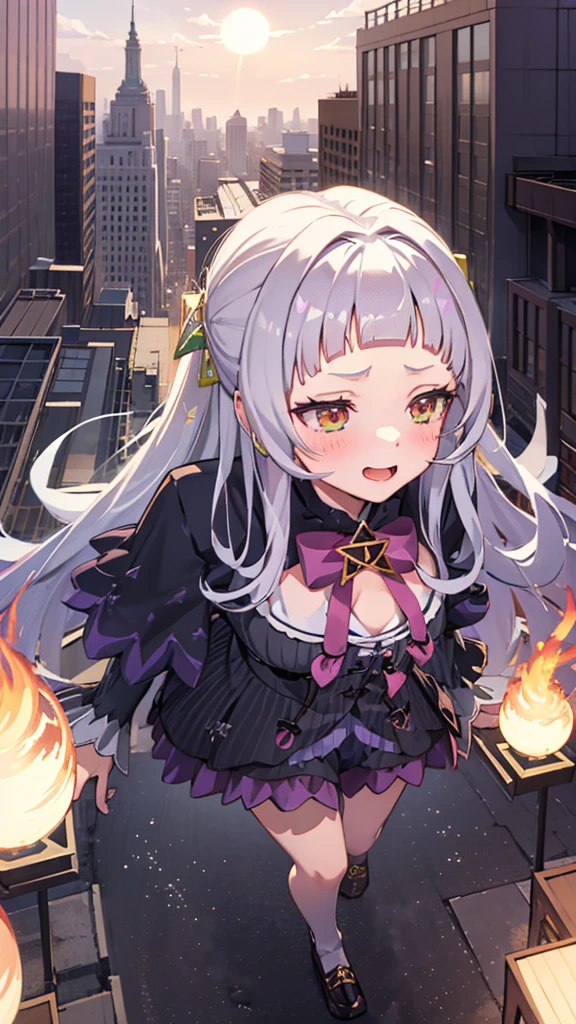 GTS, Giant, Blushing, smile, Looking down, heaven,Murasaki Shion,Shion Murasaki, blocking the sun, loafers, Trampling, destruction, collapsing buildings,