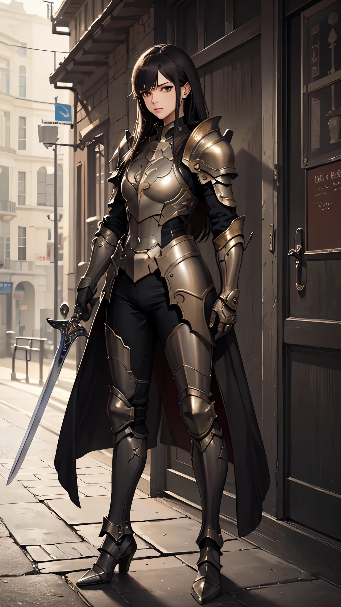 (masterpiece, 4K ,Super detailed:1.2), (anime:1), (Perfect quality), (Cold-hearted), (((Adult body))), armor, armor, commander, Holding a sword