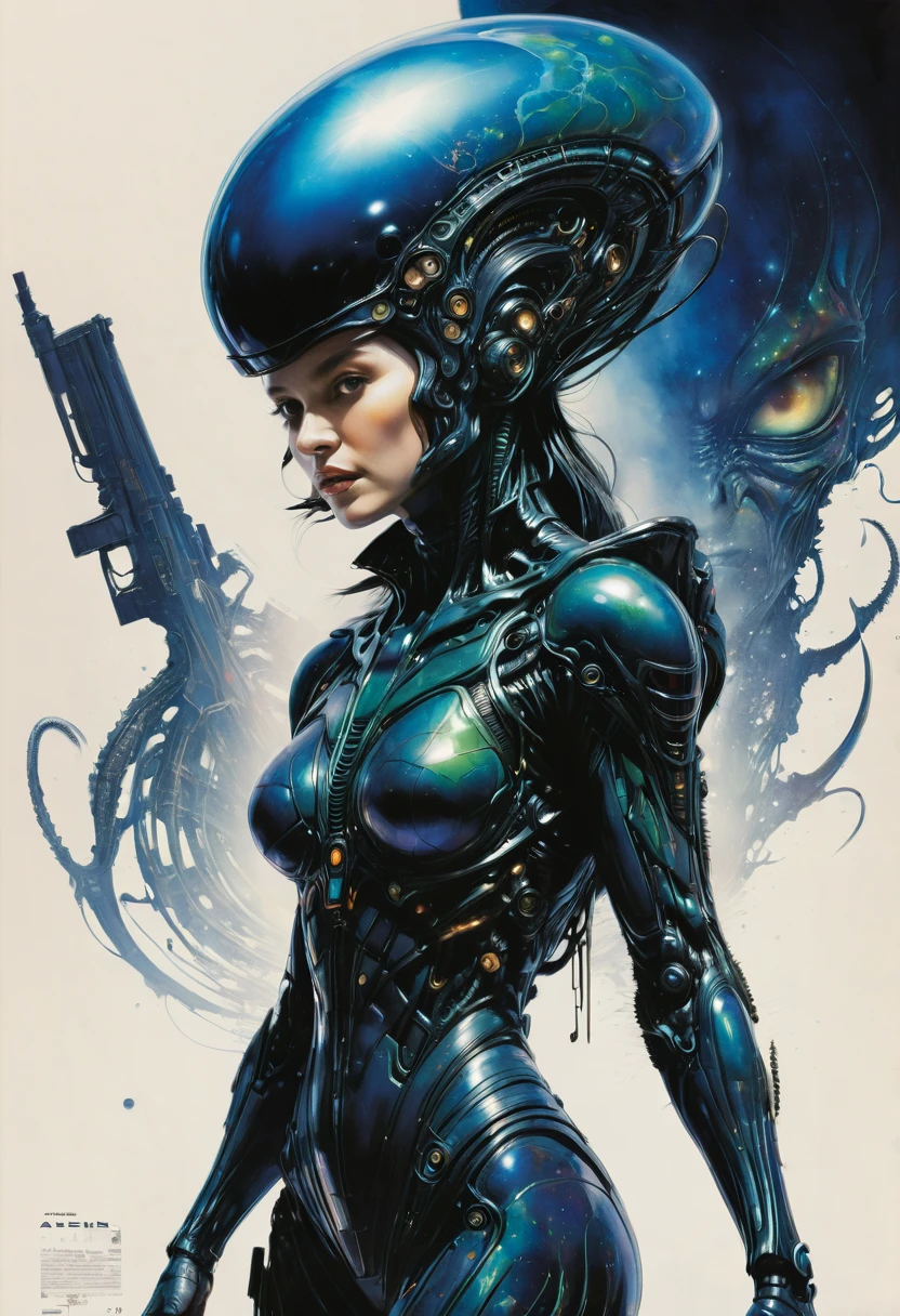 Alien (1979) movie poster, woman clothing, by Dustin Nguyen, best quality, masterpiece, very aesthetic, perfect composition, intricate details, ultra-detailed