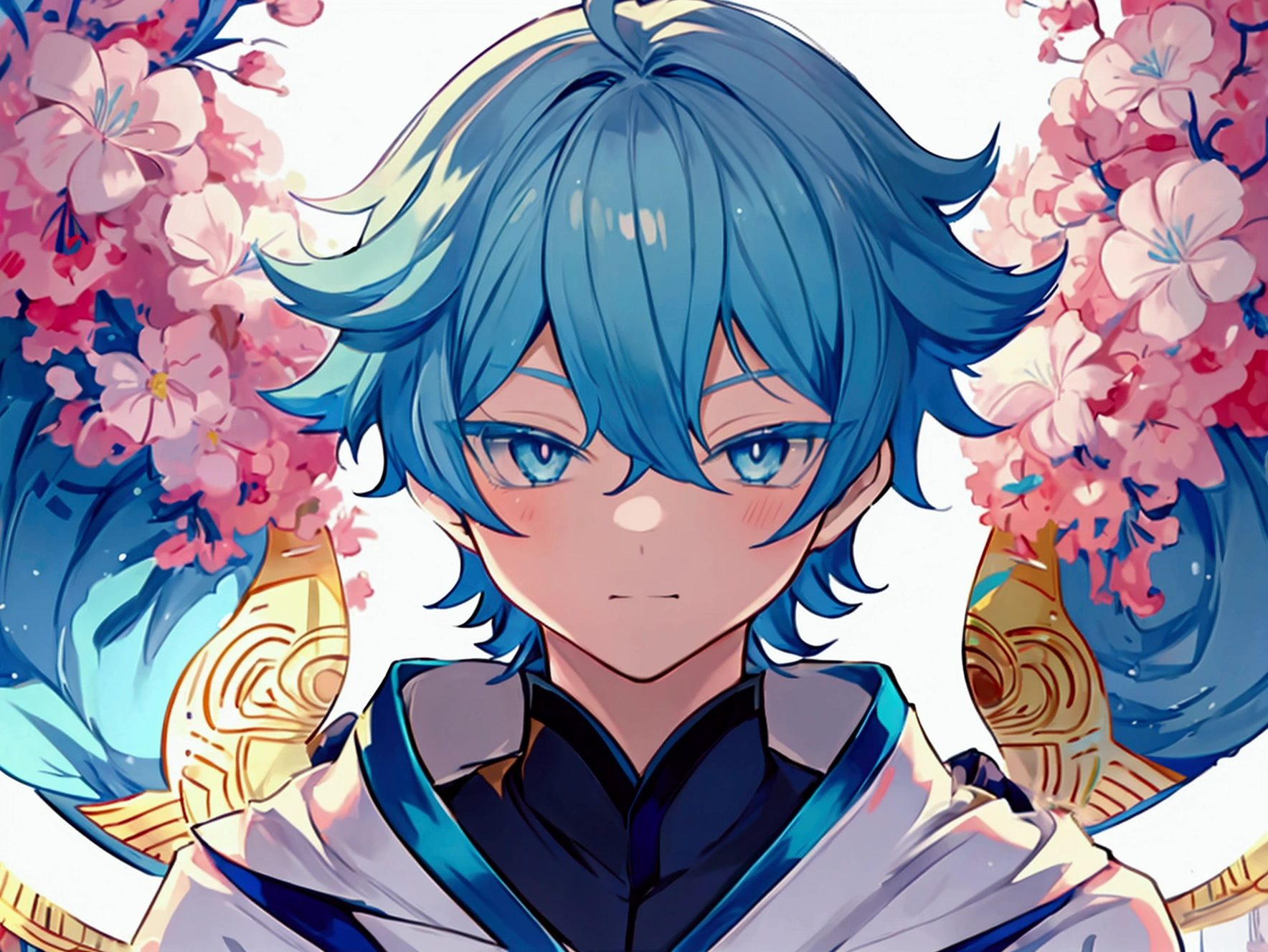 attractive, elegant, virtual youtuber, anime boy, blue eyes, (big, clear eyes:1.3), navy hair, inspired by Okumura Masanobu, inspired by Okumura Togyu, Cartoon illustration of a boy, young anime man, Animation Moe Artstyle, male anime character, 2D animation style, illustration, inspired by Okumura Masanobu, inspired by Okumura Togyu, panorama, light turquoise, eye-catching, Traditional Animation, vintage charm, Contemporary Aesthetics, virtual personality.