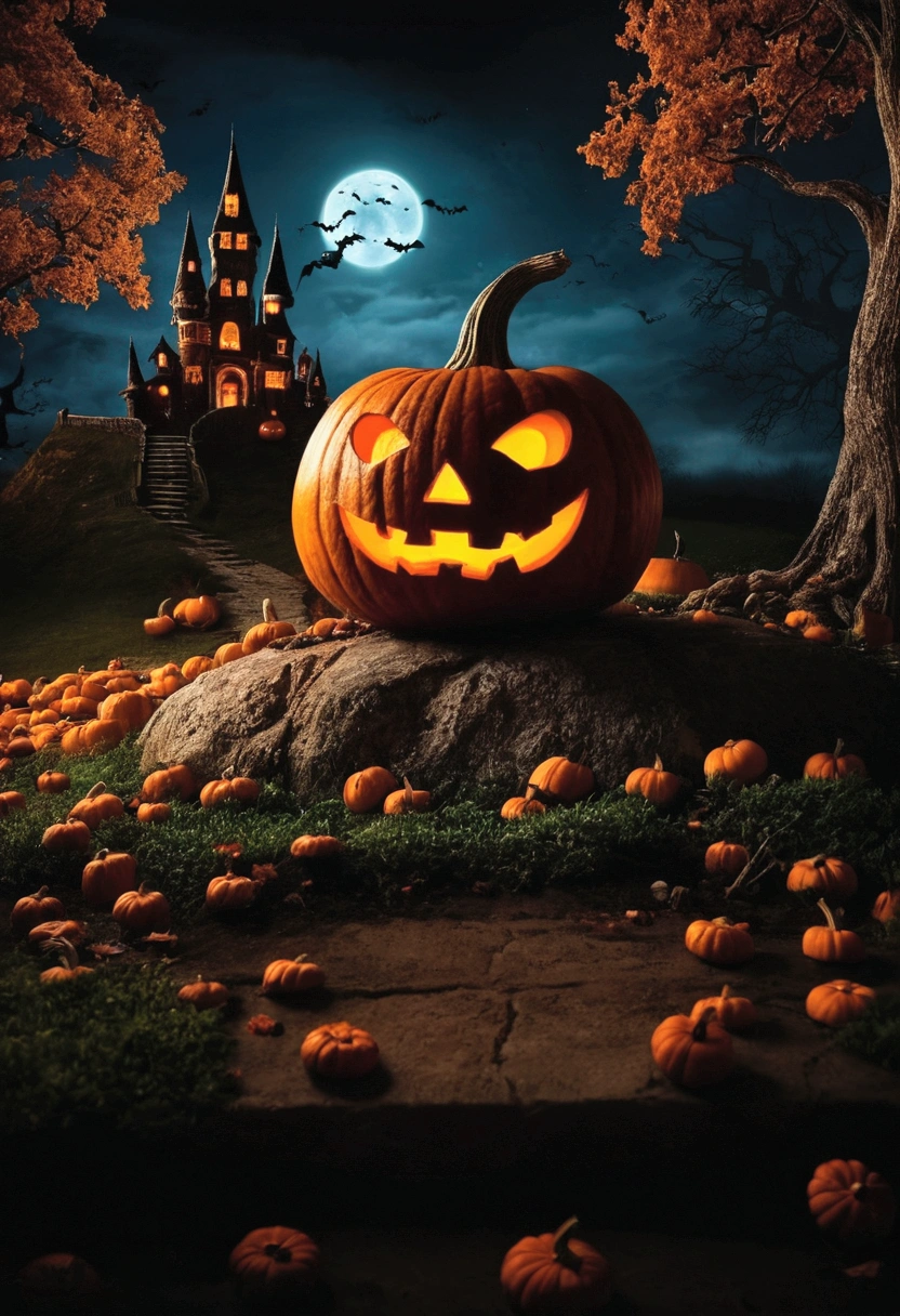 Halloween background with pumpkin and castle, Halloween Celebration, Halloween, Ghostly Halloween Wallpaper, Halloween Theme, Halloween atmosphere, Spooky Halloween fun, Halloweenナイト, Halloween風に, Terrorist》, Horror", creepy themed, Halloween scene, spooky Halloweenナイト, Trick or Treat, ❤🔥🍄🌪, 8k)), Header text"