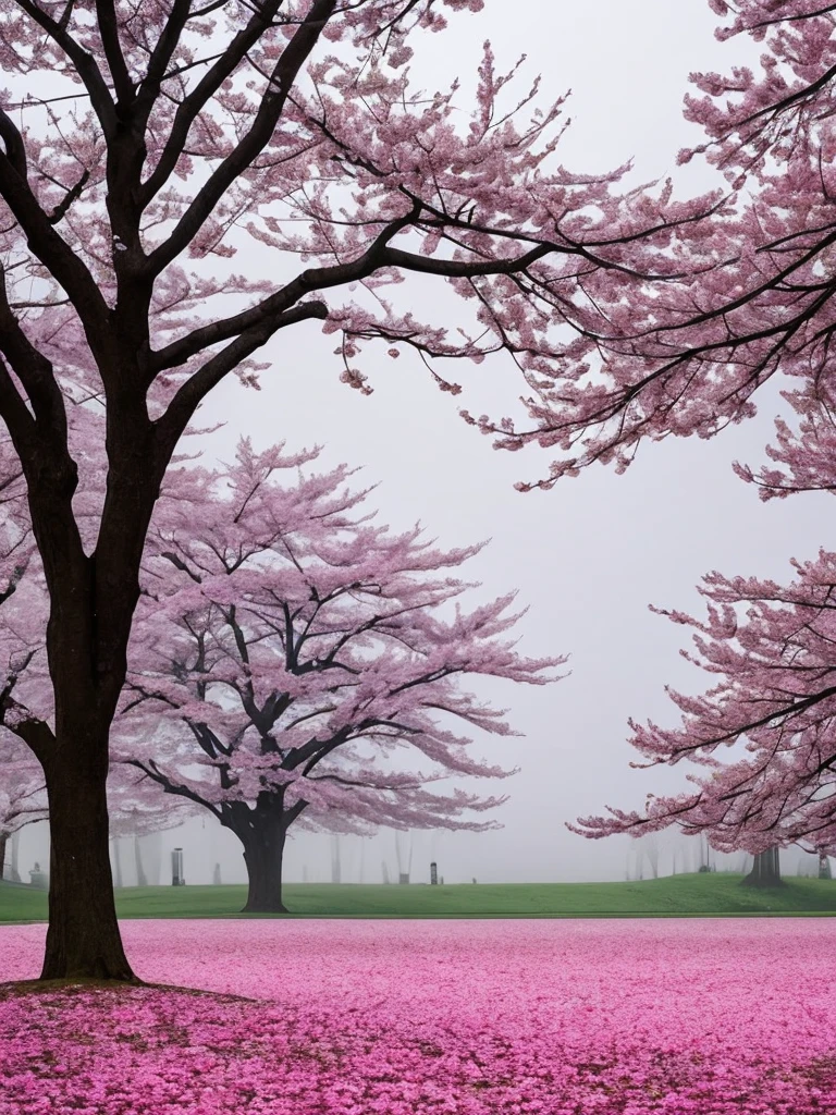 there is a tree with pink flowers in the foggy area, a photo by Cheng Jiasui, flickr, romanticism, extremely beautiful and ethereal, spring early morning, misty garden, incredibly ethereal, cherry blossom forest, cherry blossom, cherry blossoms, flowers and trees, detailed trees in bloom, cherry blossom tree, cherry tree in the background, very ethereal, beautiful!!!!!!!!!