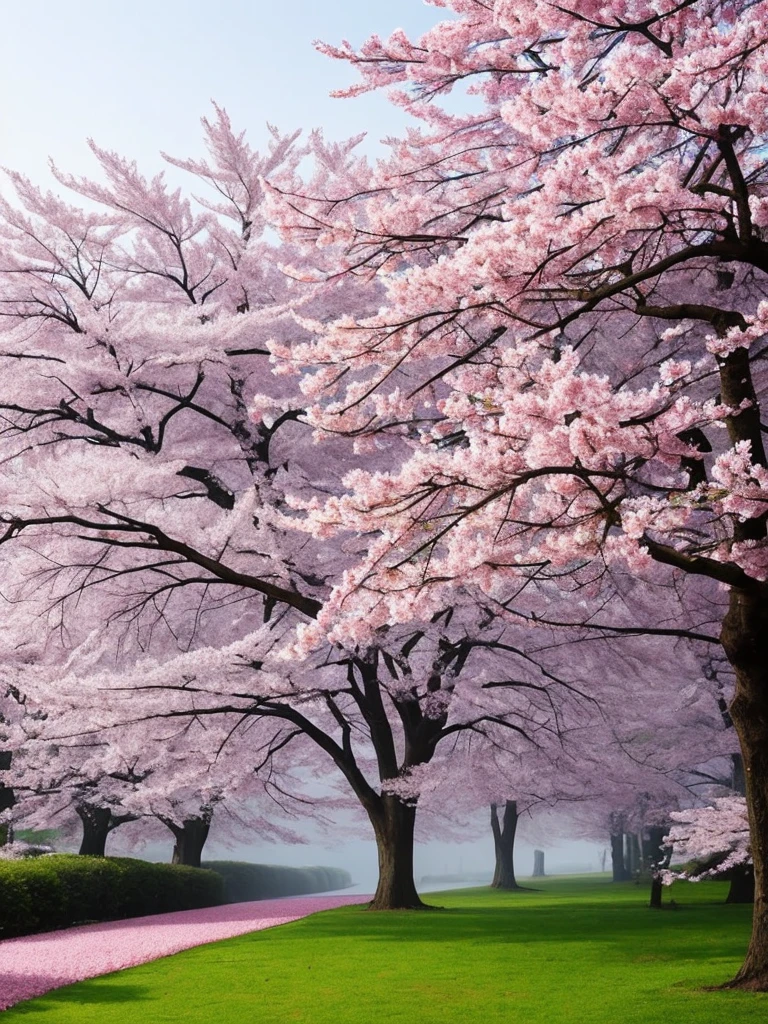 there is a tree with pink flowers in the foggy area, a photo by Cheng Jiasui, flickr, romanticism, extremely beautiful and ethereal, spring early morning, misty garden, incredibly ethereal, cherry blossom forest, cherry blossom, cherry blossoms, flowers and trees, detailed trees in bloom, cherry blossom tree, cherry tree in the background, very ethereal, beautiful!!!!!!!!!