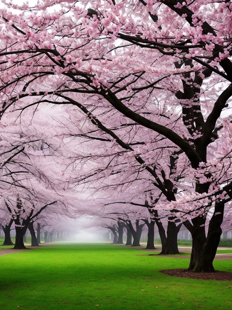there is a tree with pink flowers in the foggy area, a photo by Cheng Jiasui, flickr, romanticism, extremely beautiful and ethereal, spring early morning, misty garden, incredibly ethereal, cherry blossom forest, cherry blossom, cherry blossoms, flowers and trees, detailed trees in bloom, cherry blossom tree, cherry tree in the background, very ethereal, beautiful!!!!!!!!!