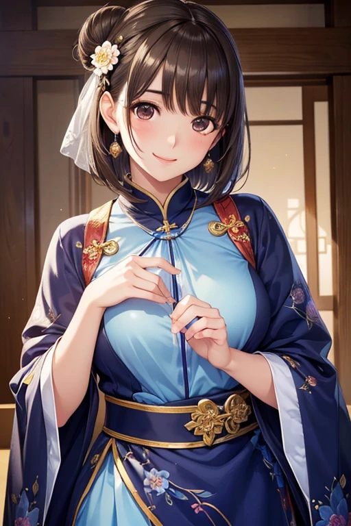 anegasaki nene、Shiny brown hair, short hair, (Beautiful brown eyes、Sparkling eyes, Fine grain)、smile、Ultra-detailed eyes、Highly detailed face, Highly detailed eyes,Cowboy Shot、



(masterpiece:1.2, Highest quality),(Realistic, photoRealistic:1.4),1 female,
jade leaf、、jade leaf、Hair Bun、A single hair、break hair ornament、Long sleeve、jewelry、flower、Earrings、hair flower、necklace、China dress、shawl、Hanbok、break indoor、break Look at the beholder, break 、(masterpiece:1.2)、Highest quality、High resolution、unity 8k wallpaper、(An illustration: 0.8)、(Beautiful attention to detail:1.6)、Highly detailed face、Perfect lighting、Extremely detailed CG、(Perfect hands、Perfect Anatomy), (smile:1.3), gentle smile, blush, Upper Body, Free pose