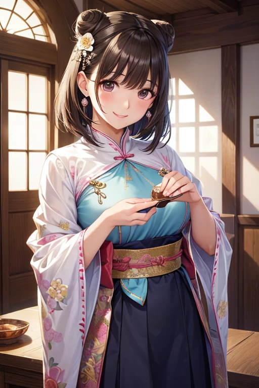 anegasaki nene、Shiny brown hair, short hair, (Beautiful brown eyes、Sparkling eyes, Fine grain)、smile、Ultra-detailed eyes、Highly detailed face, Highly detailed eyes,Cowboy Shot、



(masterpiece:1.2, Highest quality),(Realistic, photoRealistic:1.4),1 female,
jade leaf、、jade leaf、Hair Bun、A single hair、break hair ornament、Long sleeve、jewelry、flower、Earrings、hair flower、necklace、China dress、shawl、Hanbok、break indoor、break Look at the beholder, break 、(masterpiece:1.2)、Highest quality、High resolution、unity 8k wallpaper、(An illustration: 0.8)、(Beautiful attention to detail:1.6)、Highly detailed face、Perfect lighting、Extremely detailed CG、(Perfect hands、Perfect Anatomy), (smile:1.3), gentle smile, blush, Upper Body, Free pose