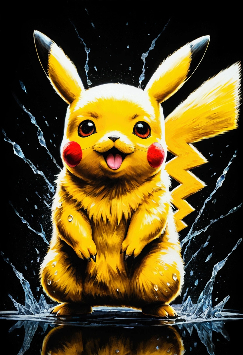 striking pikachu painting, highy detailed, 8k, Spitz, proffesional, clearing, hight contrast, high saturation, , deep, vivid blacks, crystal clearing