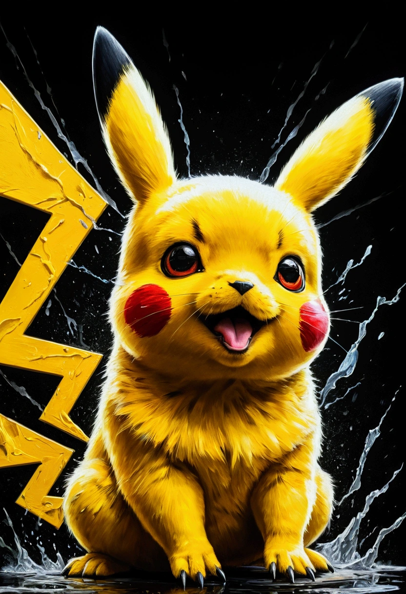 striking pikachu painting, highy detailed, 8k, Spitz, proffesional, clearing, hight contrast, high saturation, , deep, vivid blacks, crystal clearing