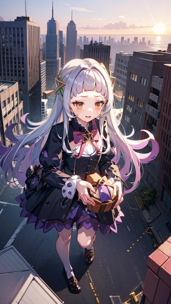 GTS, Giant, Blushing, smile, Looking down, heaven,Murasaki Shion,Shion Murasaki, blocking the sun, loafers, Trampling, destruction, collapsing buildings, Low - Angle,View from below, chest,