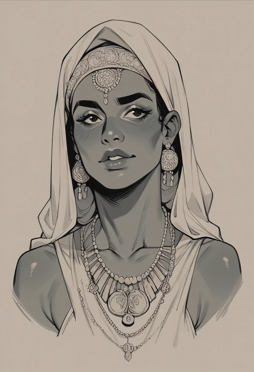 A giant Muslim woman and little men around her