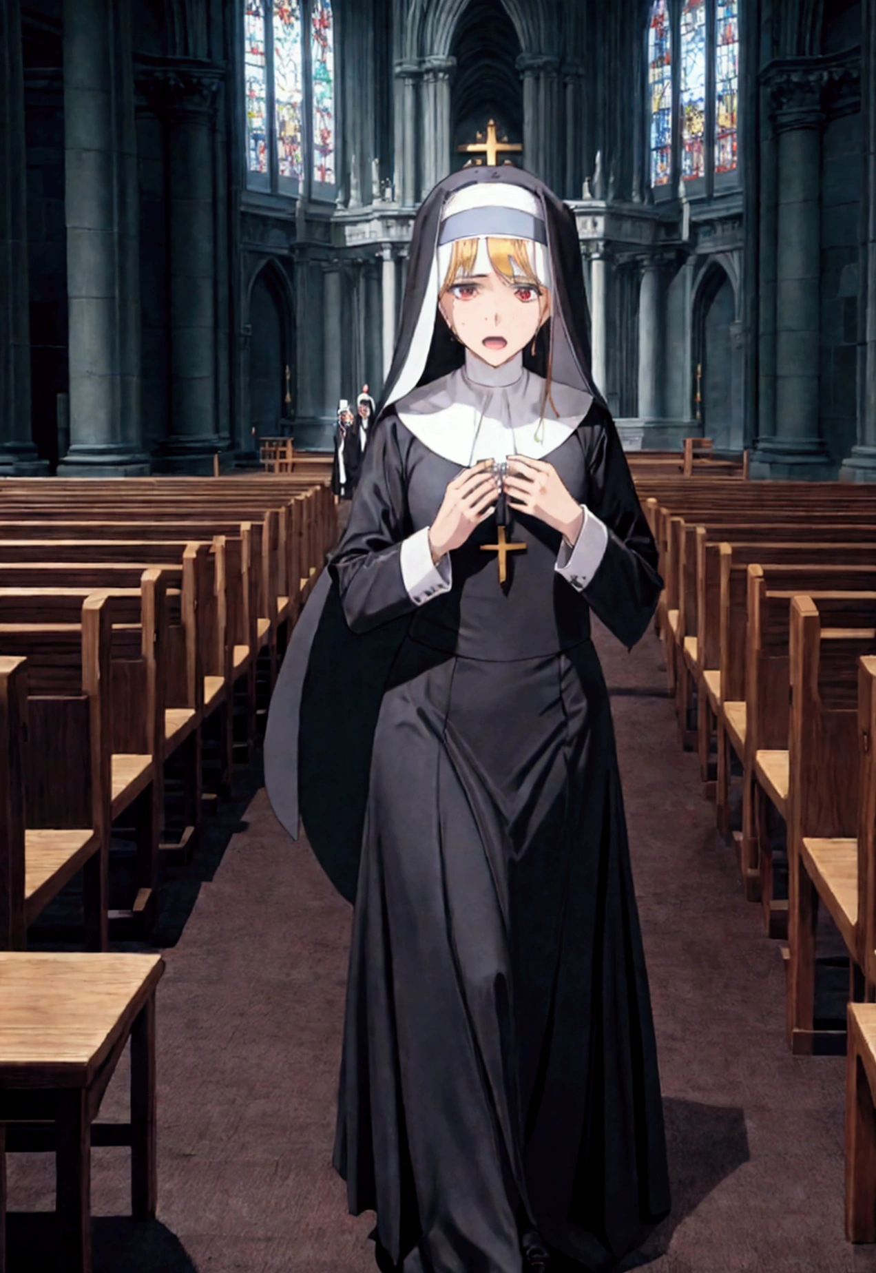 Nun attacked by lustful demon、Scenery inside the church